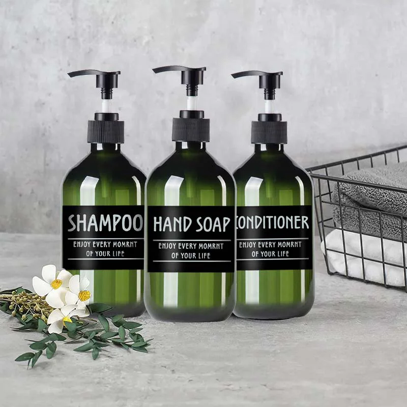 3PCS 500ml Soap Dispensers With 6 Labels Shampoo Conditioner Bottles With Pump Refillable Press Type Liquid Shower Gel Container