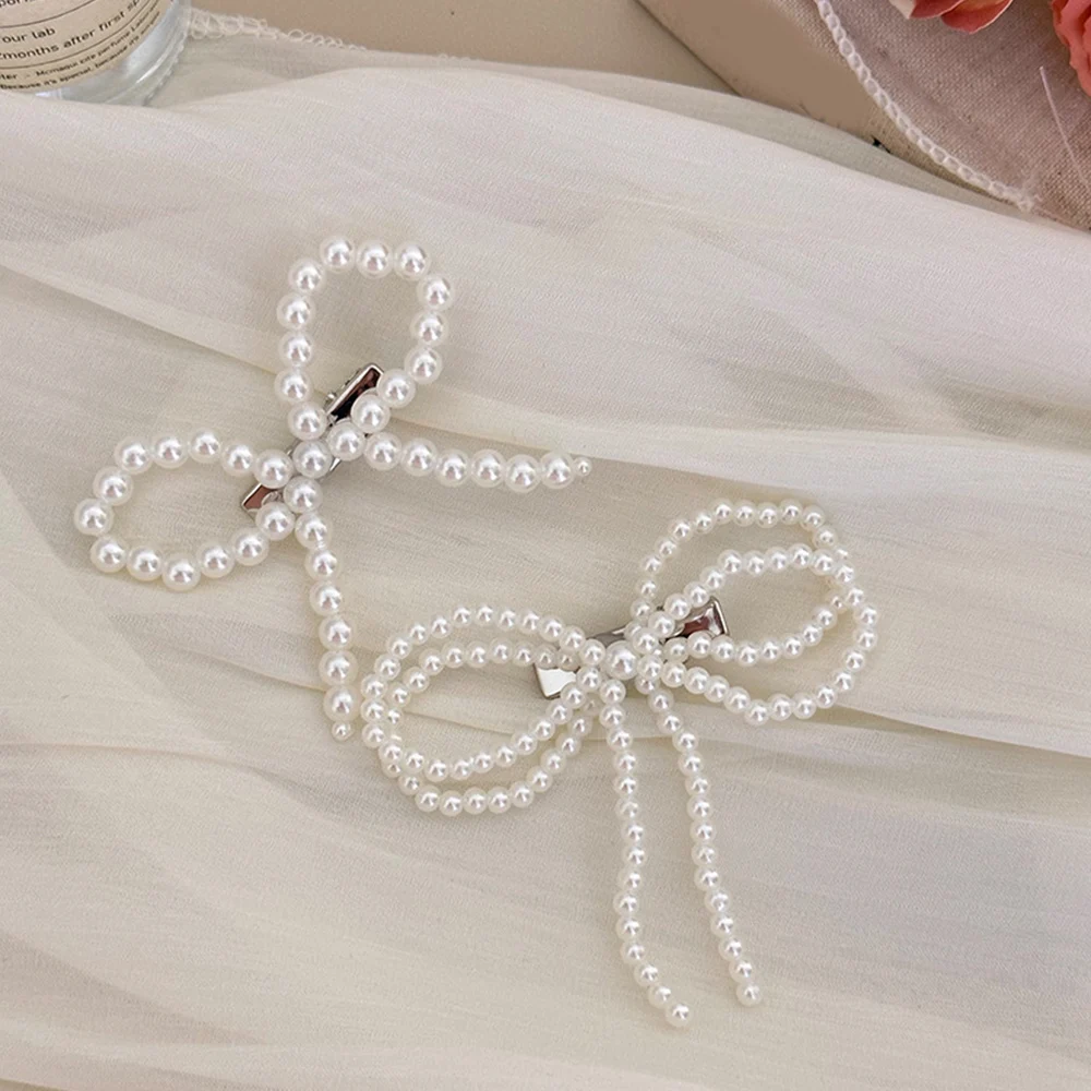 

2024 New Fashion Women Pearl Bow Knot Hair Barrettes Girls Hair Accessories Hairgrips Hair Holder Hair Clip Dropshipping