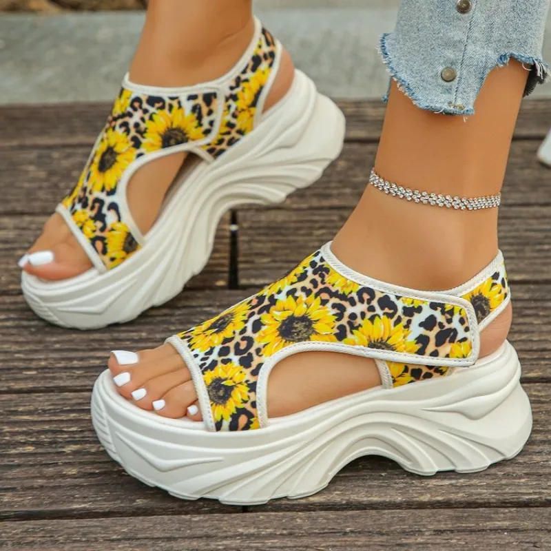 Fashion New Printed Design Thick Soled Women's Sandals 2026 Summer Simple Comfort Non Slip Casual Women Shoes Босоножки Женские - view 2