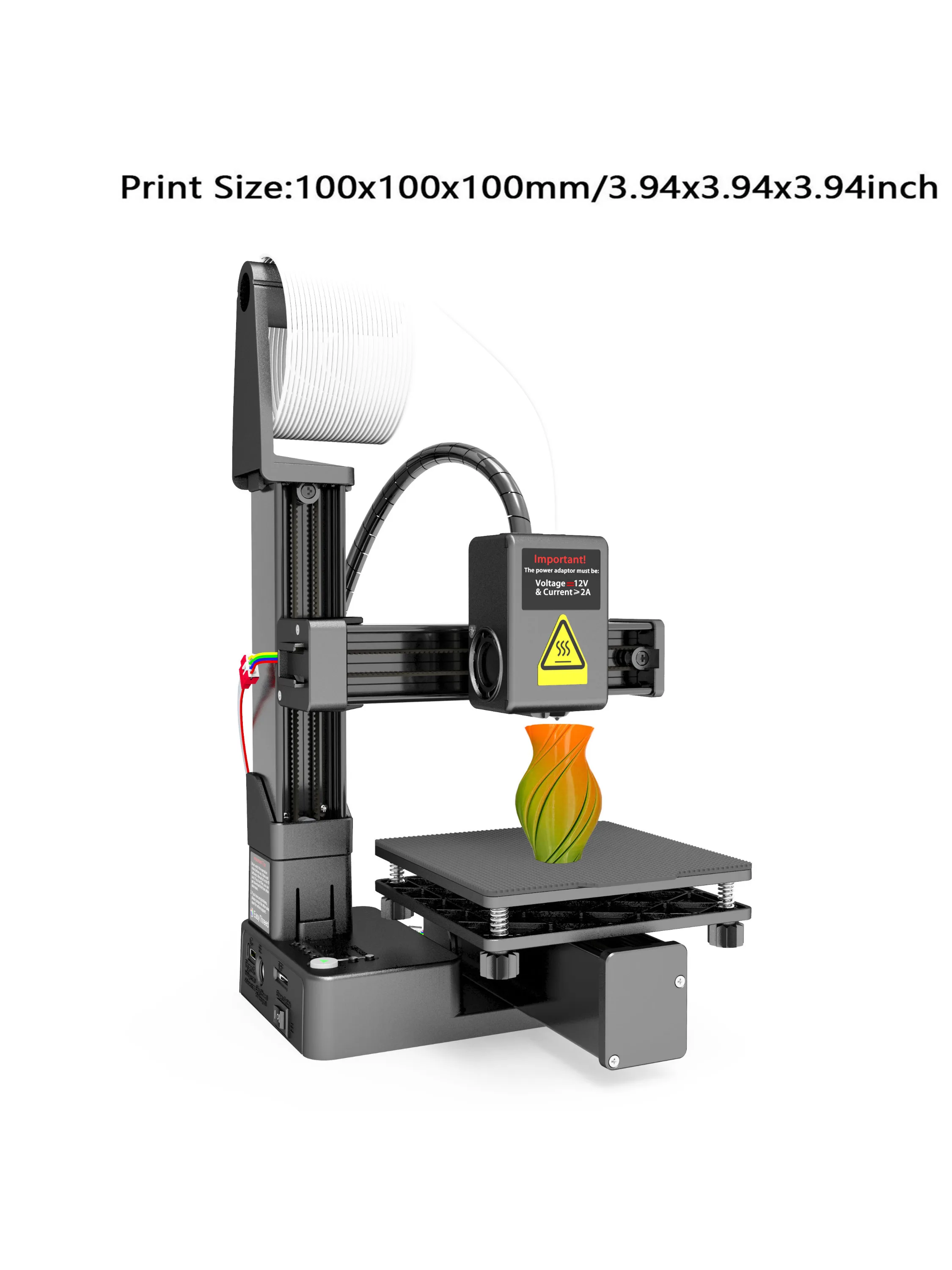 Mini imprimante 3D de niveau d'entrée 100x100x100mm pour étudiant et bricolage, PLA/TPU Compatible avec l'adaptateur secteur