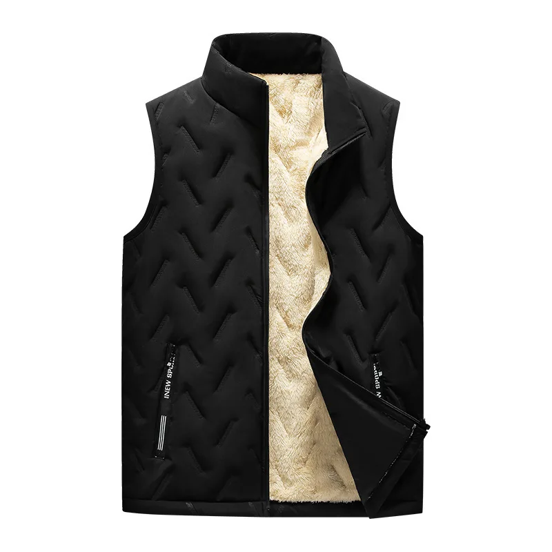 

Winter Men's Vest Jackets Casual Solid Sleeveless Man Jacket Mens Fleece Warm Waistcoat Embossedd Zipper Stand Up Collar Jackets