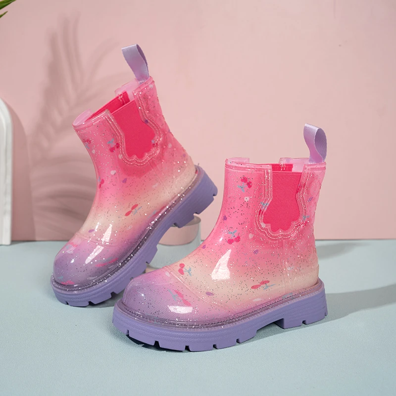 Toddler Kids Solid Color Short Rain Boots Waterproof Non-Slip Chunky Rubber Sole for Boys Girls Rainy Season Outdoor Daily Wear