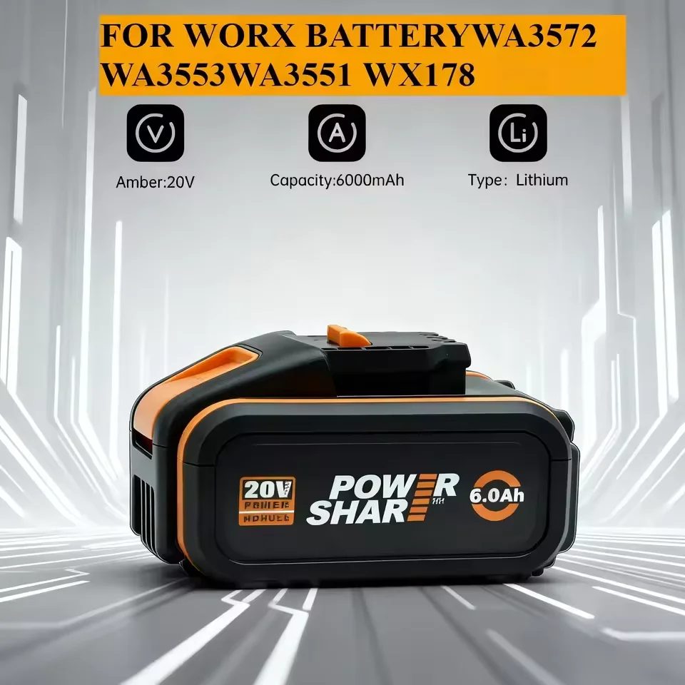 

6Ah 8Ah 20V For WORX Rechargeable Battery，WA3014 WA3551 WG630 WG629 WX372 WX390 WX394 WX550 WX523 Power Tool Battery