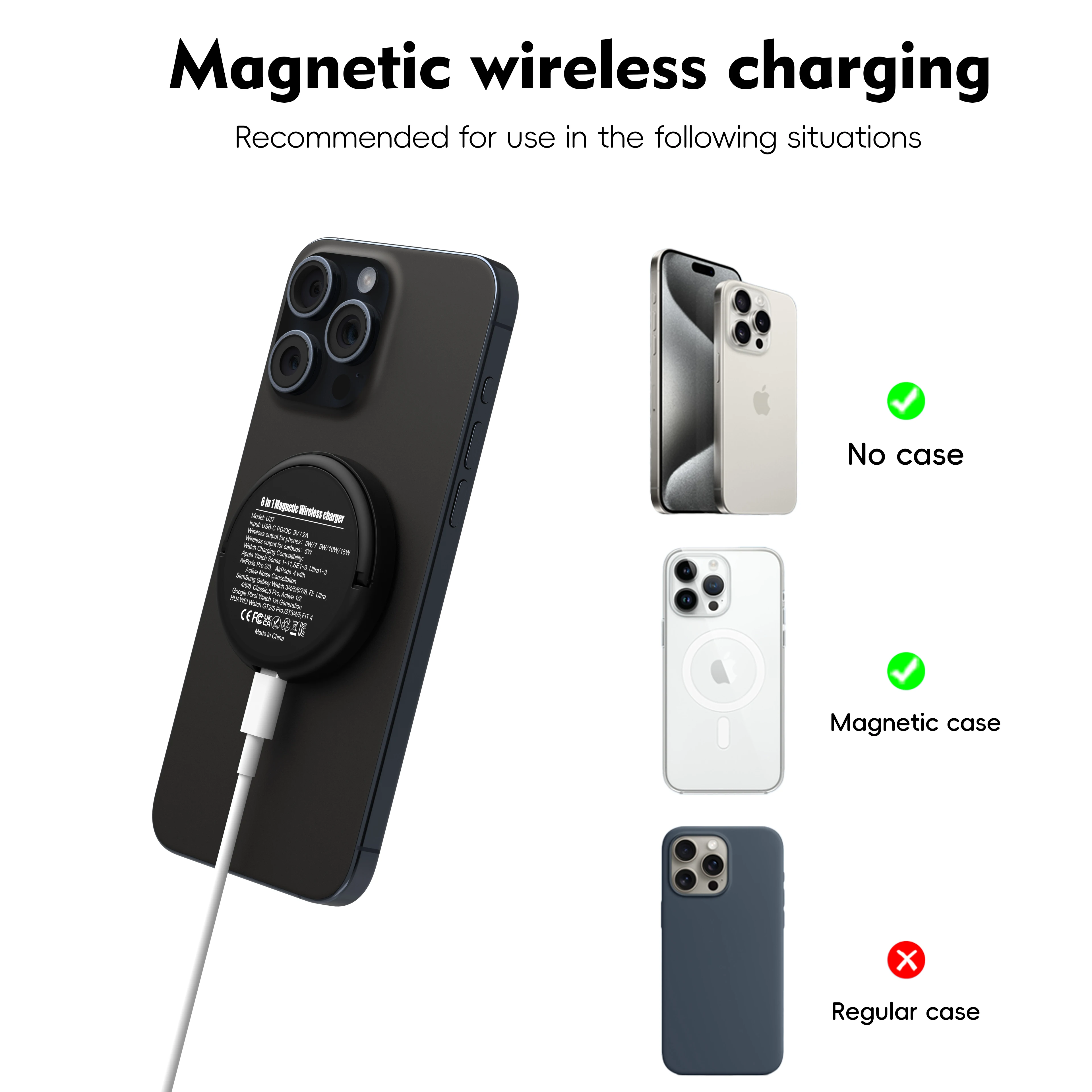 6-in-1 Magnetic Wireless Charger,for iPhone iWatch AirPods Galaxy Watch HUAWEI Watch Pixel Watch 1st 15W Fast Charger with Stand