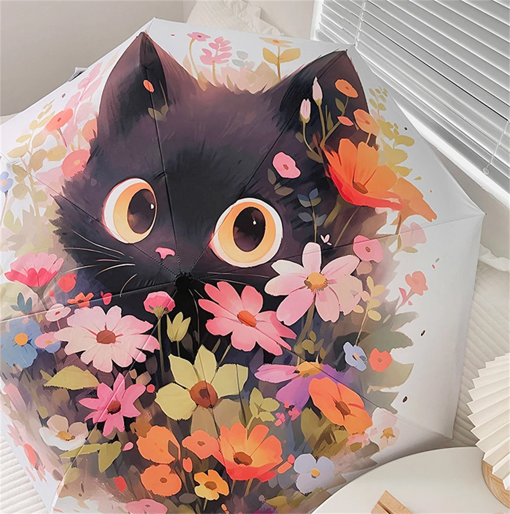 Flower Cat Umbrella Cartoon Full Automatic Smart Sun Umbrella For Women Strong Paraguas Mujer