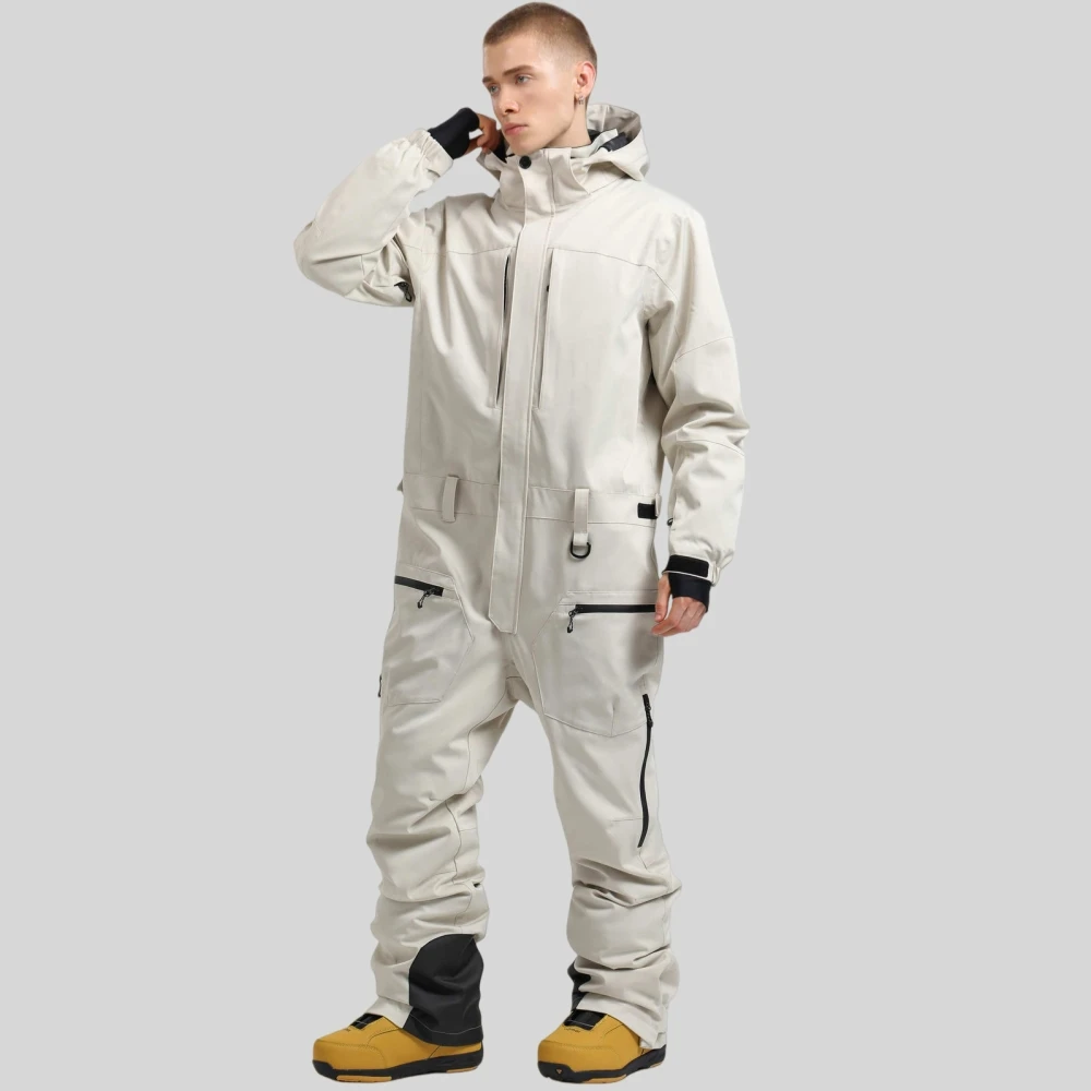 GSOU SNOW Men Skiing Workwear Jumpsuit Snow One Piece Jacket Pant Set Winter Thermal Snowfield Jumpsuit Sport Waterproof Clothes