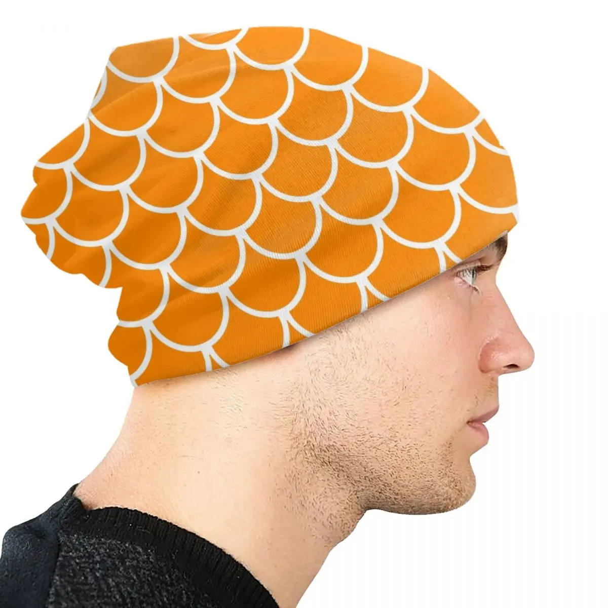 Orange Mermaid Fish Scales Pattern Bonnet Hats Fashion Knitted Hat For Women Men Autumn Winter Warm Skullies Beanies Caps