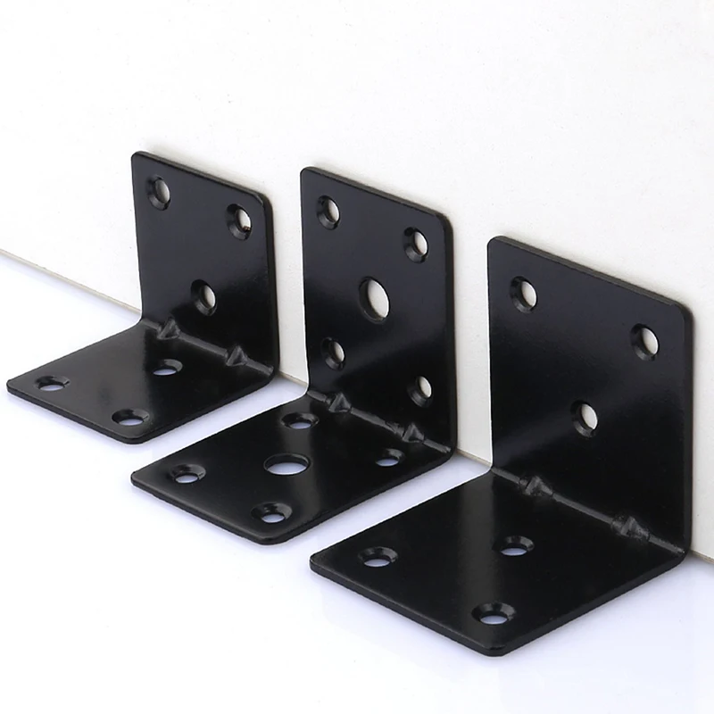 10Pcs L-shape Iron Corner Code Black 90 Degree Right Angle Bracket Fixed Connector Used For Board Shelf Support