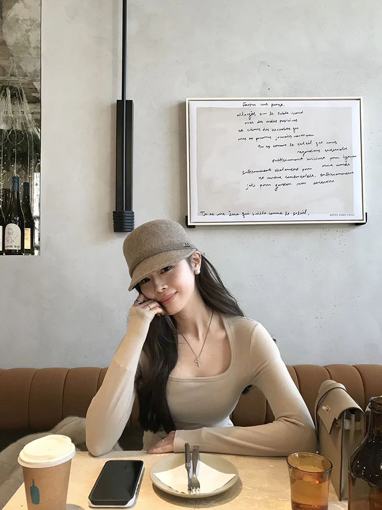 

77Store Женский вязаный свитер Long Sve с накладкой на грудь, бархатный осенне-зимний новый топ Sle Base irt, простой топ для поездок на работу