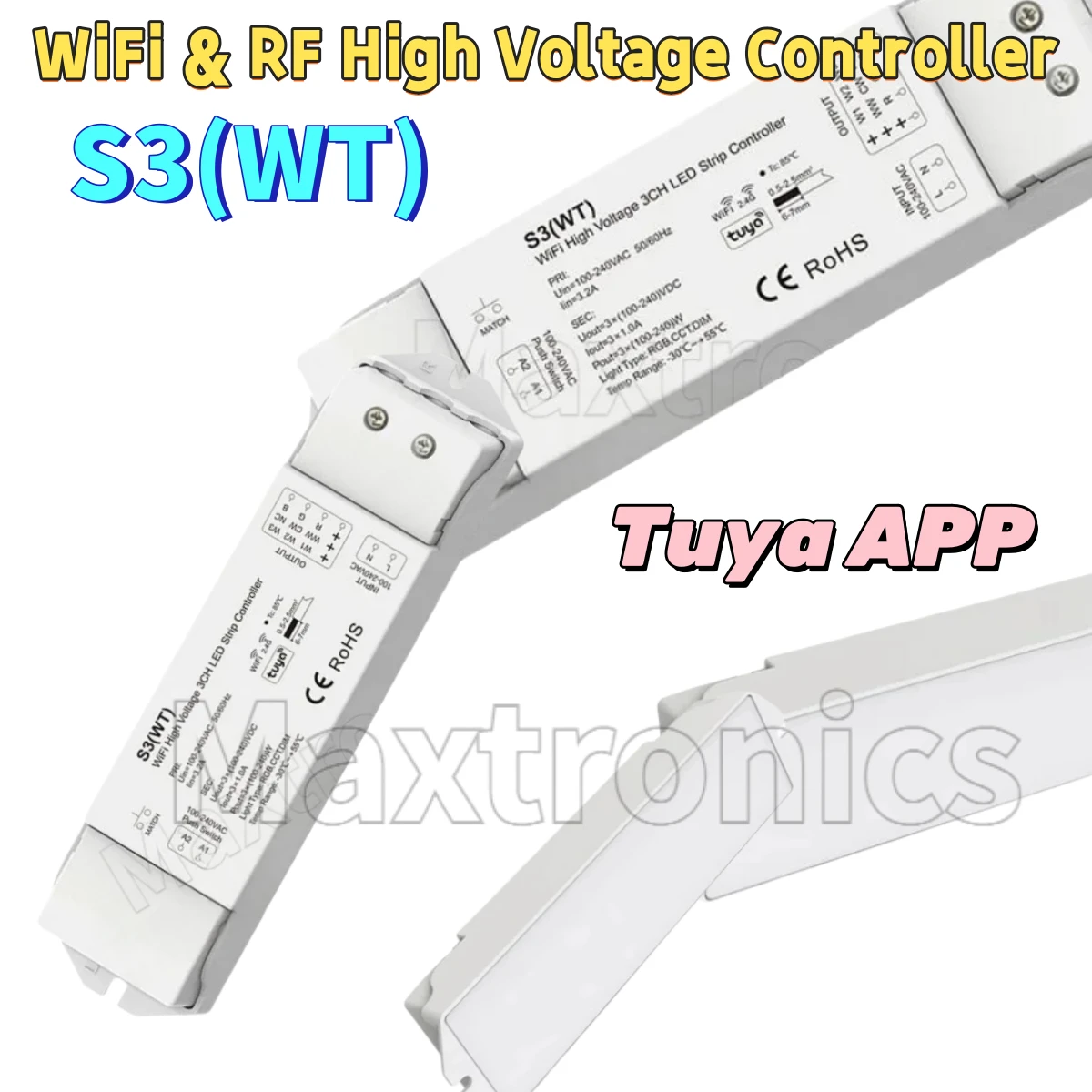 S3(WT) WiFi & RF High Voltage Controller 3CH*1A Skydance RF2.4G Tuya APP Cloud/Voice Control AC100-240V RGB LED Strip Controller