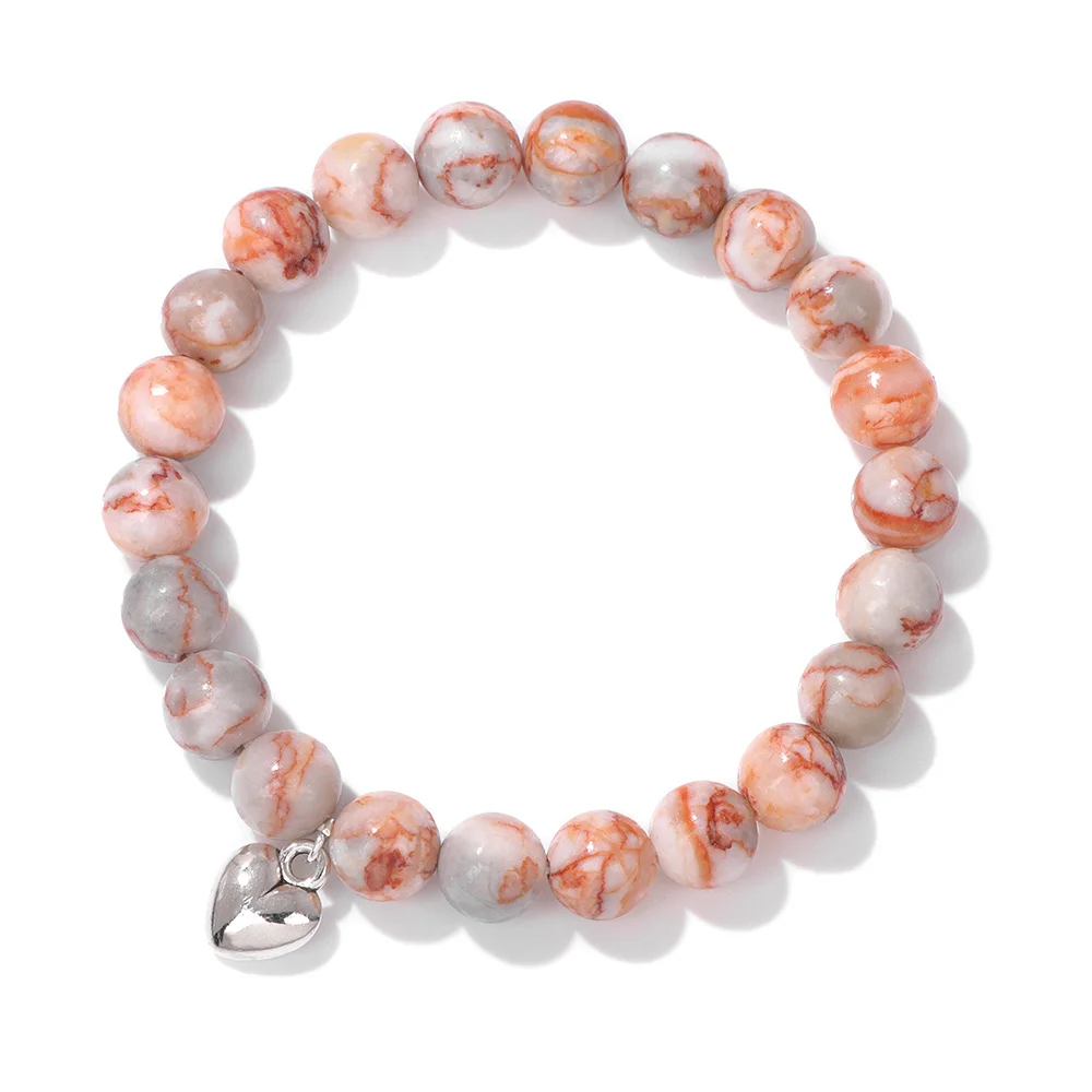 8MM Naturstein Picasso Jaspis Perlen Armband Cut Liebhaber Herz Anhänger Armbänder für Frauen Mädchen Glück Energie Schmuck Geschenk