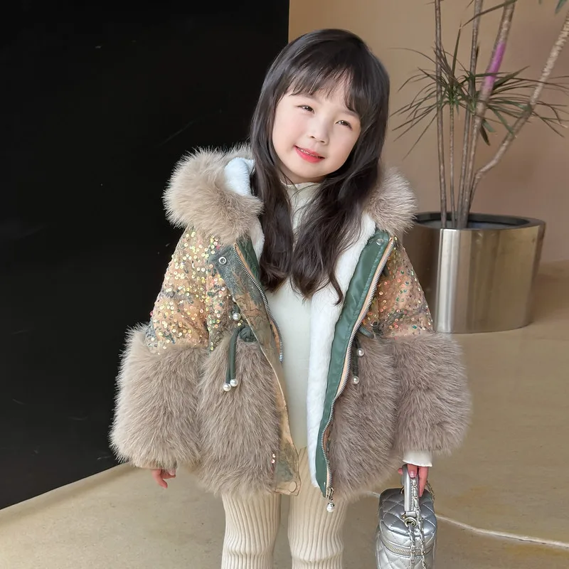 Josaywin Winter Jacket Kids Girl Parkas Warm Faux Fur Coat For Girls Children Sequin Winter Clothes Soft Party Baby Girl Coats