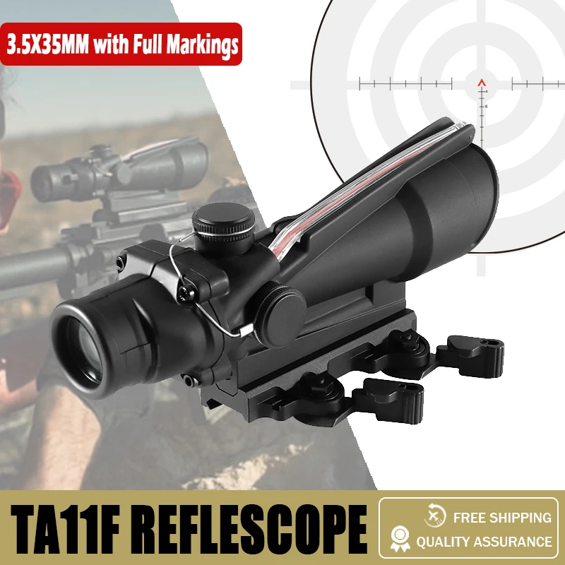 

Tactical TA11F 3.5x35 Red Reticle Real Fiber Optic Illuminated Glass Sight with RMR Full Markings for Airsoft Hunting Accessary