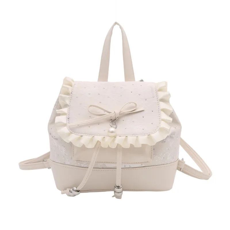 Drawstring Buckle Korean Fashion Girl Style Handbag with Lace Bow Decoration Versatile Backpack Женский Рюкзак.