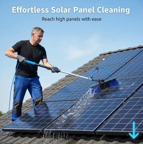 Aluminum Telescopic Water Fed Cleaning Brush Solar Panel PV Glass Facade Window Washing Tool with Soft Nylon Bristles