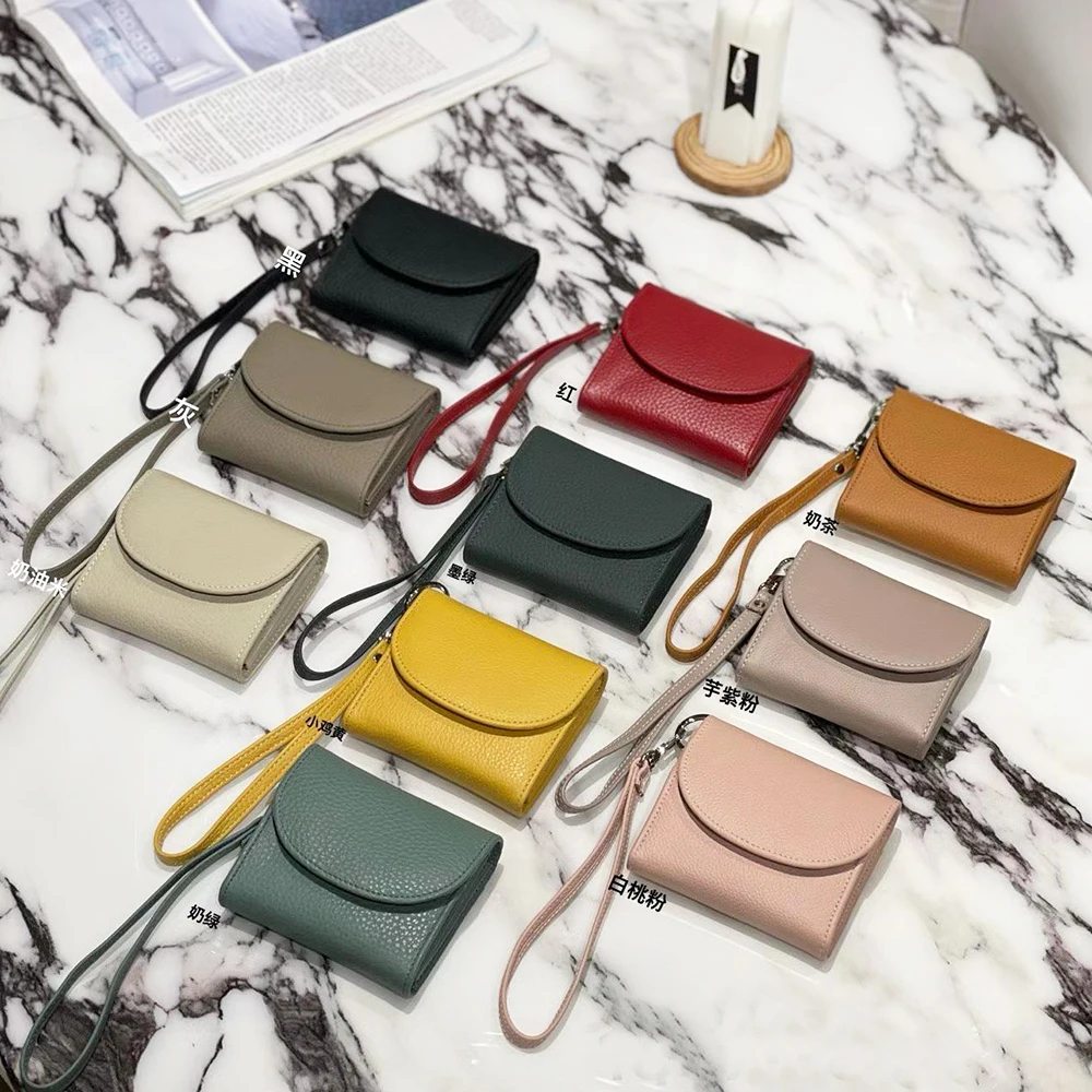Small Women Coin Wallet With Lanyard Custom Name Genuine Leather Women Credit Card Wristlet Pouch Engrave Initials Mini Wallet