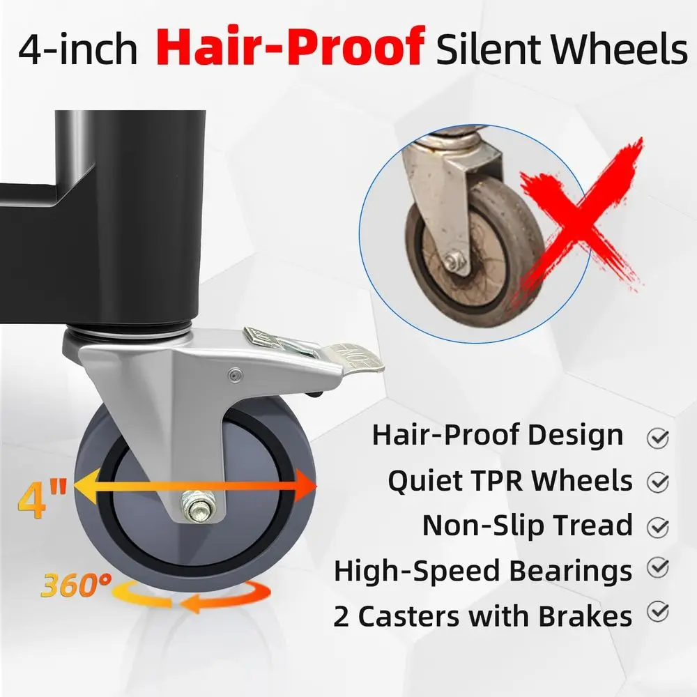 Wózek narzędziowy z wytrzymałego plastiku, udźwig 158 kg, kółka odporne na zarysowania, 3-poziomowy wózek serwisowy do domu, biura, restauracji i magazynu