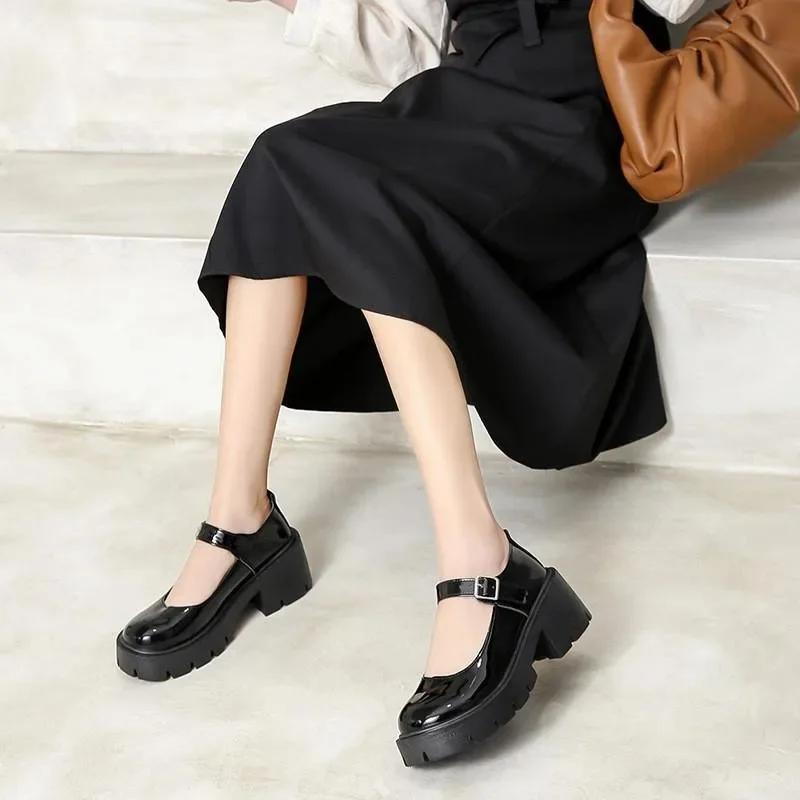 Sepatu Wanita 2025 Merek Hak Tinggi Wanita Dangkal Sepatu Tali Gesper Mode Musim Semi Sepatu Hak Wanita Sepatu Mary Jane Wanita