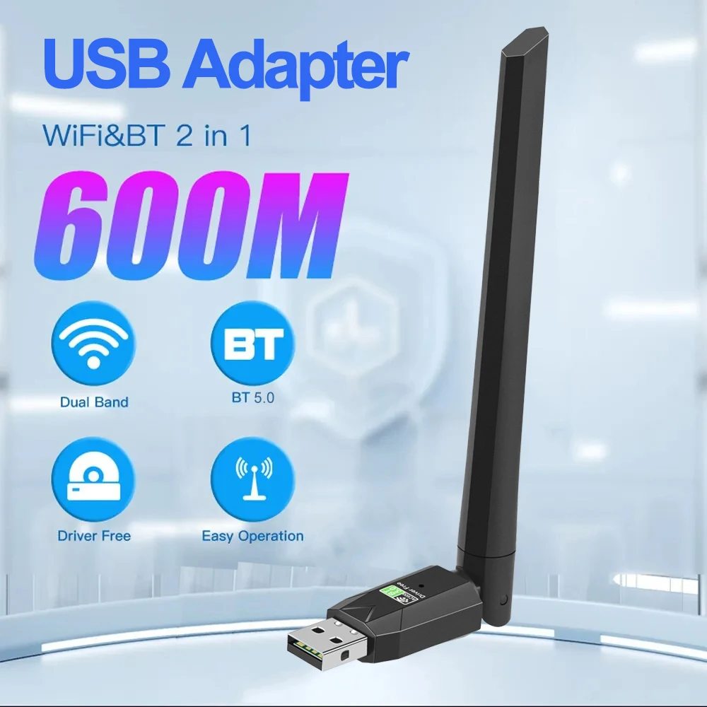 

2 IN 1 600Mbps USB WiFi Bluetooth5.0 Adapter Dual Band 2.4G 5GHz Wi-Fi Lan Receiver 802.11ac Wireless Network Card For PC Laptop