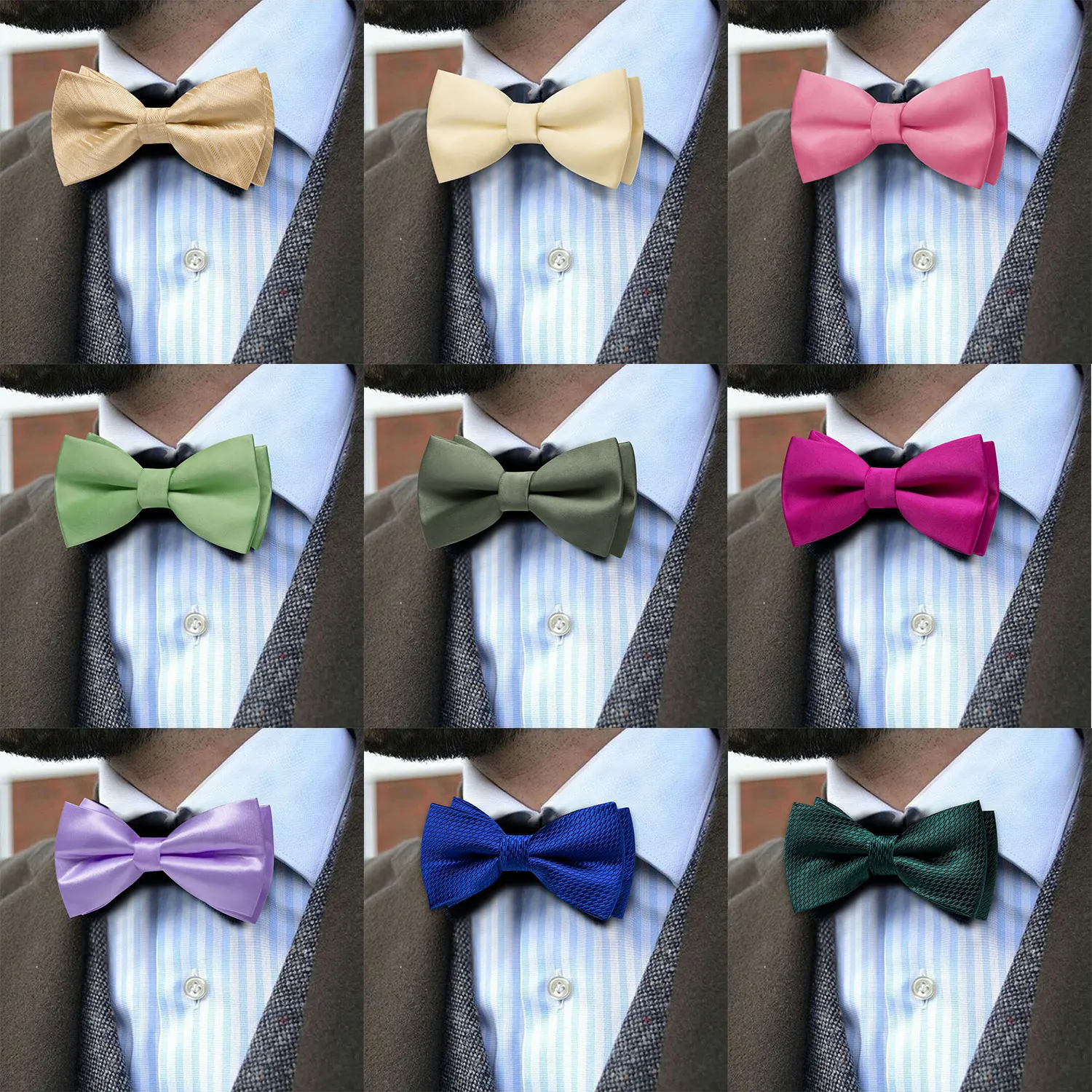 

Barry.Wang Green Purple Pink Ivory Bowtie Solid Plain Pre-tied Fashion Bowties Hanky Cufflinks Set Formal Wedding Gift
