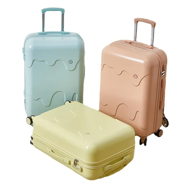 Valise à roulettes multifonctionnelle de type crème glacée pour étudiants, serrure de voyage, valise à roulettes à quatre roues, style mignon, nouveau, 2025