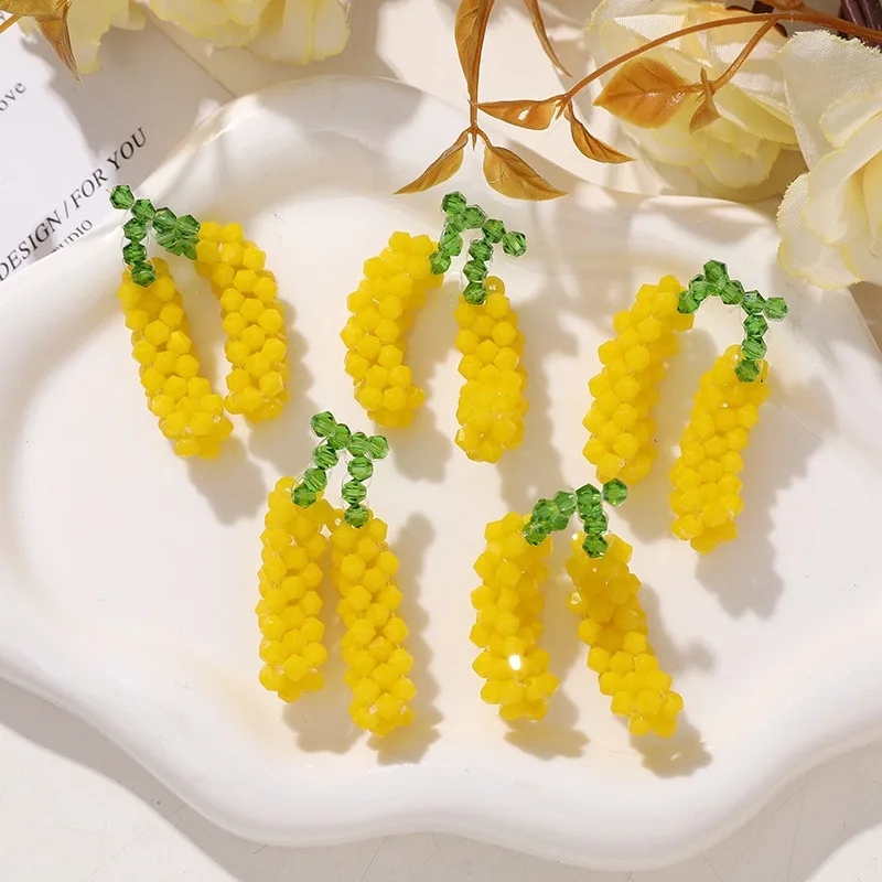 Handmade Crystal Beads Beaded Banana Charms for Jewelry 2pcs Wholesale DIY Sewing Bouquet Button Hole Shoes Decoration Accessory