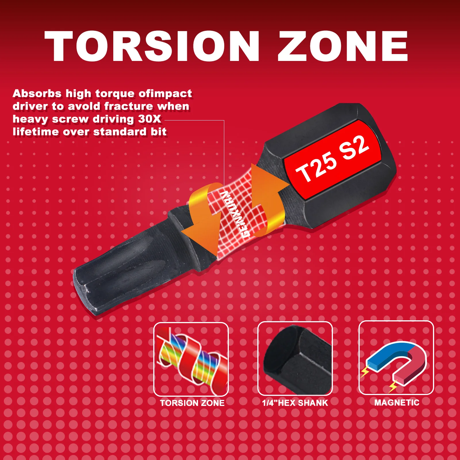 Geinxurn 1 дюйм/2 дюйма Набор ударных магнитных отверток Torx (T20/T25), набор бит из легированной стали S2 с органайзером для хранения