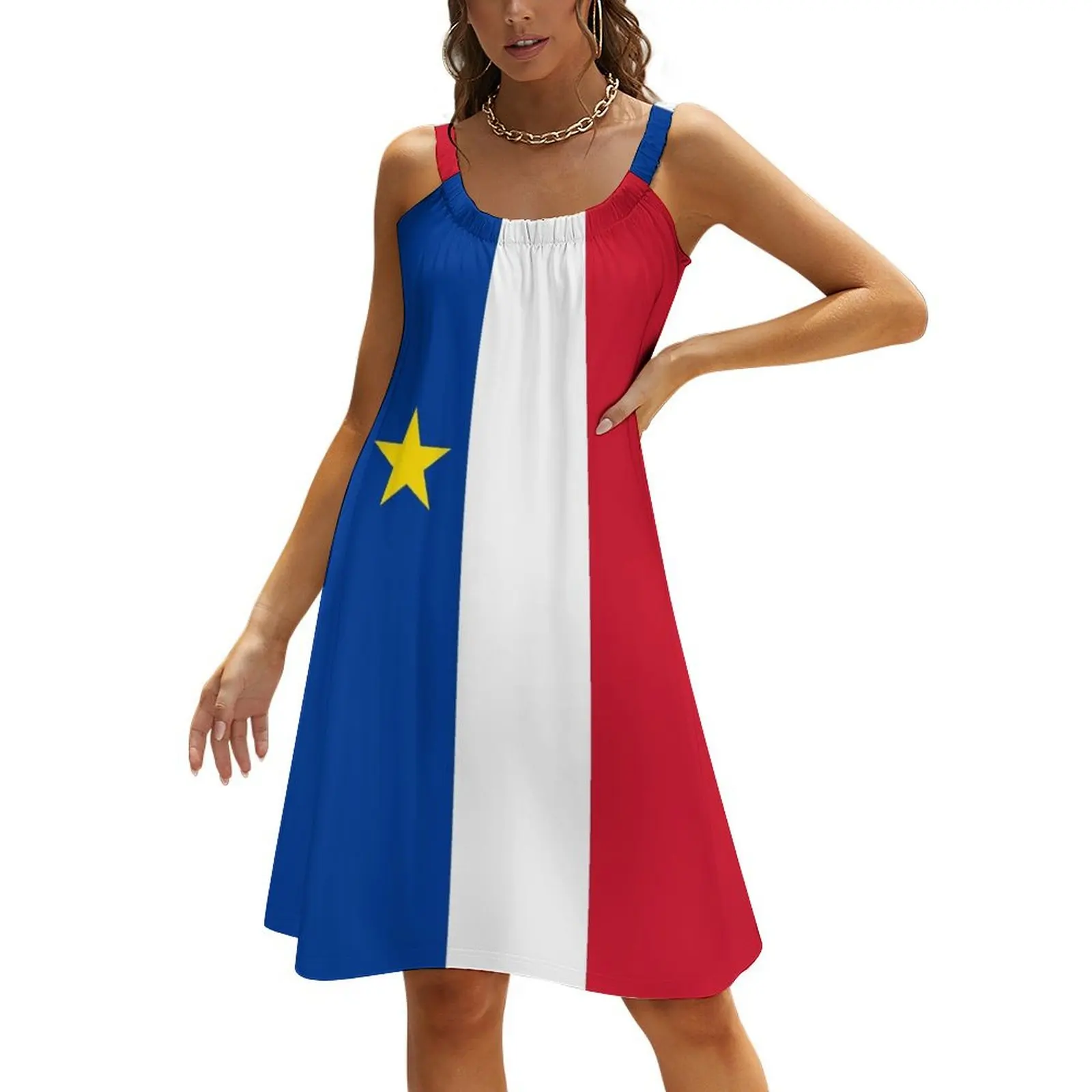 

Acadie Acadia Flag blue white red North American New Brunswick Acadian French Canada HD Beach Sling Skirt dress Woman clothing