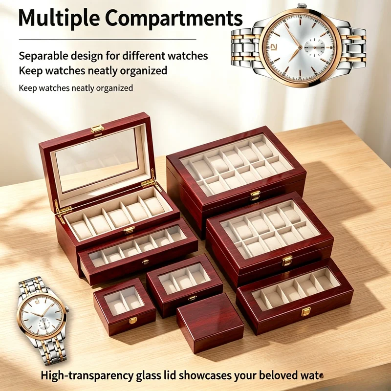 3-12 Slots Eco-Friendly Wood Watch Display Box Portable Travel Wristwatch Storage Organizer, Premium Watch Holder & Gift for Men