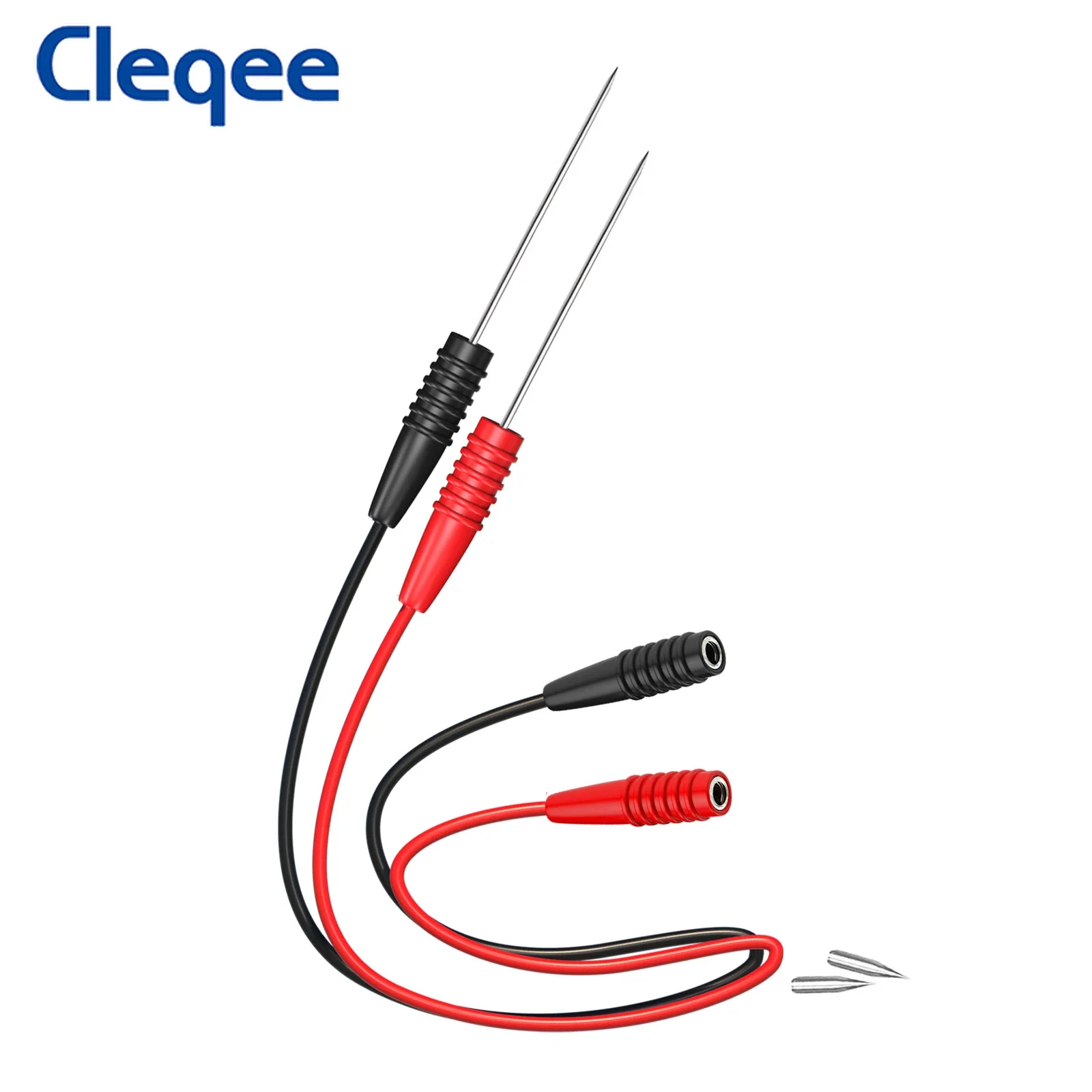 Cleqee P1046 2pcs 0.7mm Test Probe Cables Sharp Puncture Needles Pin Wires with 2mm Inner-spring Socket for Elactrical Testing