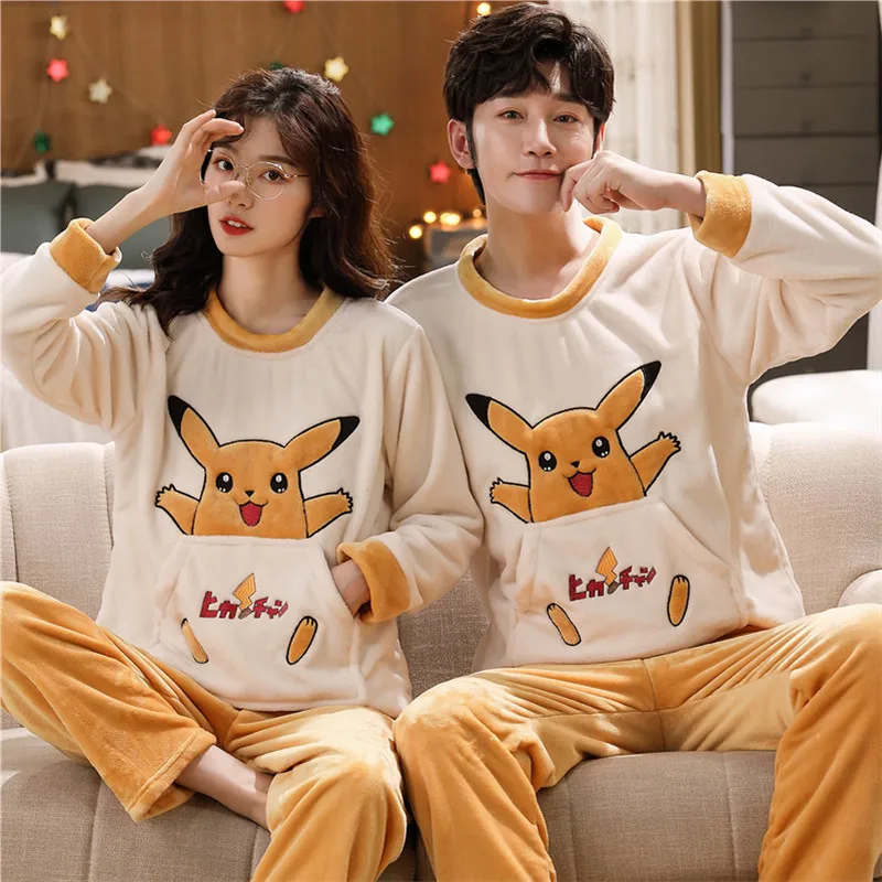 New Couples Pajamas Men\'s Fall and Winter Cartoon Large Size Warm Padded and Thickened Home Clothing Suit Can Be Worn Outside