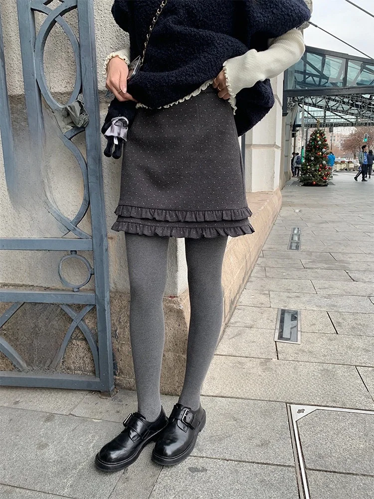 

Miaolab Printed Double Layer Wood ain Slim High Waist A-Line Skirt f-length Skirt Sweet Heart Sle