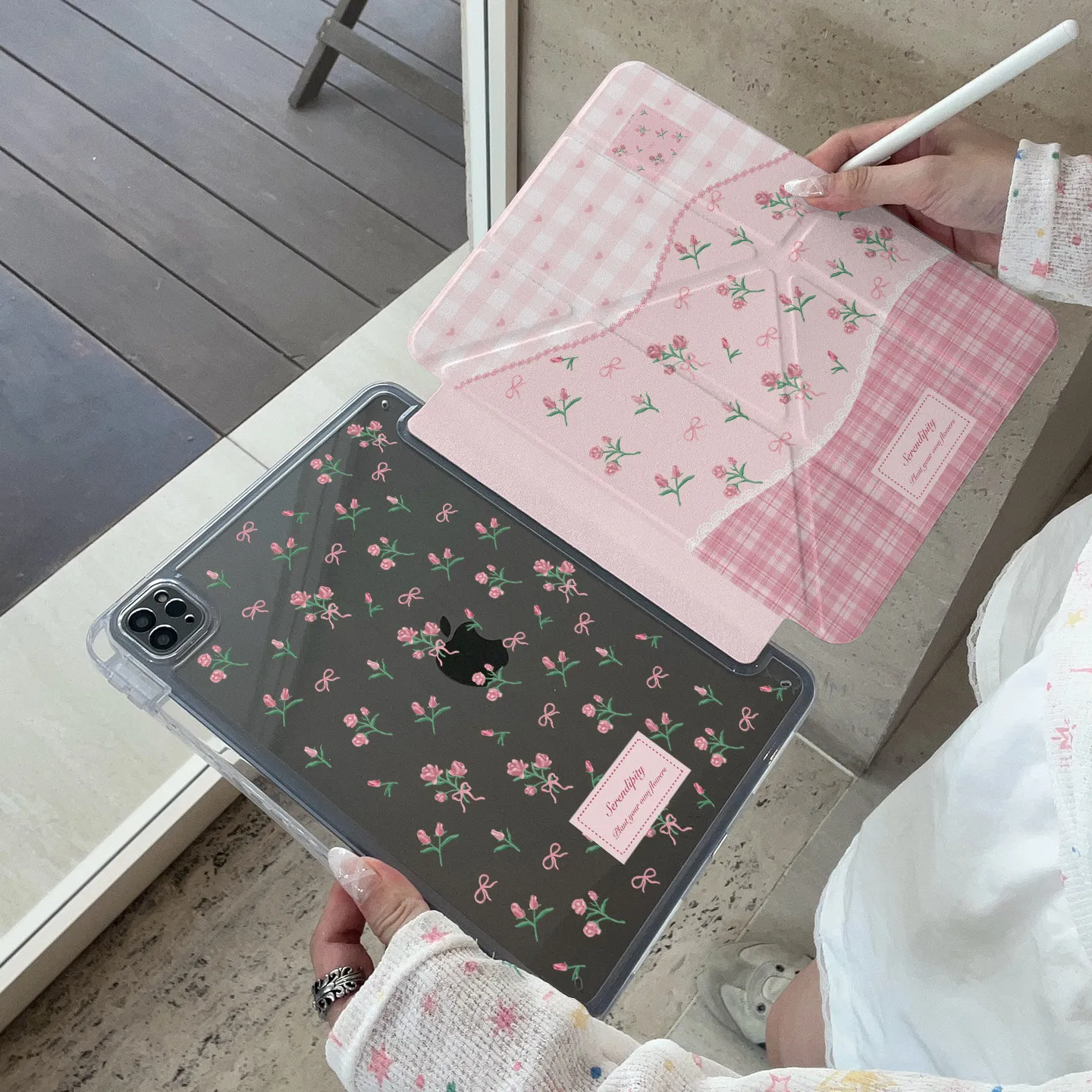 

Pink Flower Print Y-Fold Flip Back Cover For iPad Air 11 Case iPad 10th 11th A16 9th Cover for iPad Pro 11 10.9in 13 M4 M5 2025