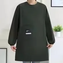 Solid Color Kitchen Apron Waterproof Long Sleeve Coffee House Aprons Breathable Cross Back Catering Work Clothes