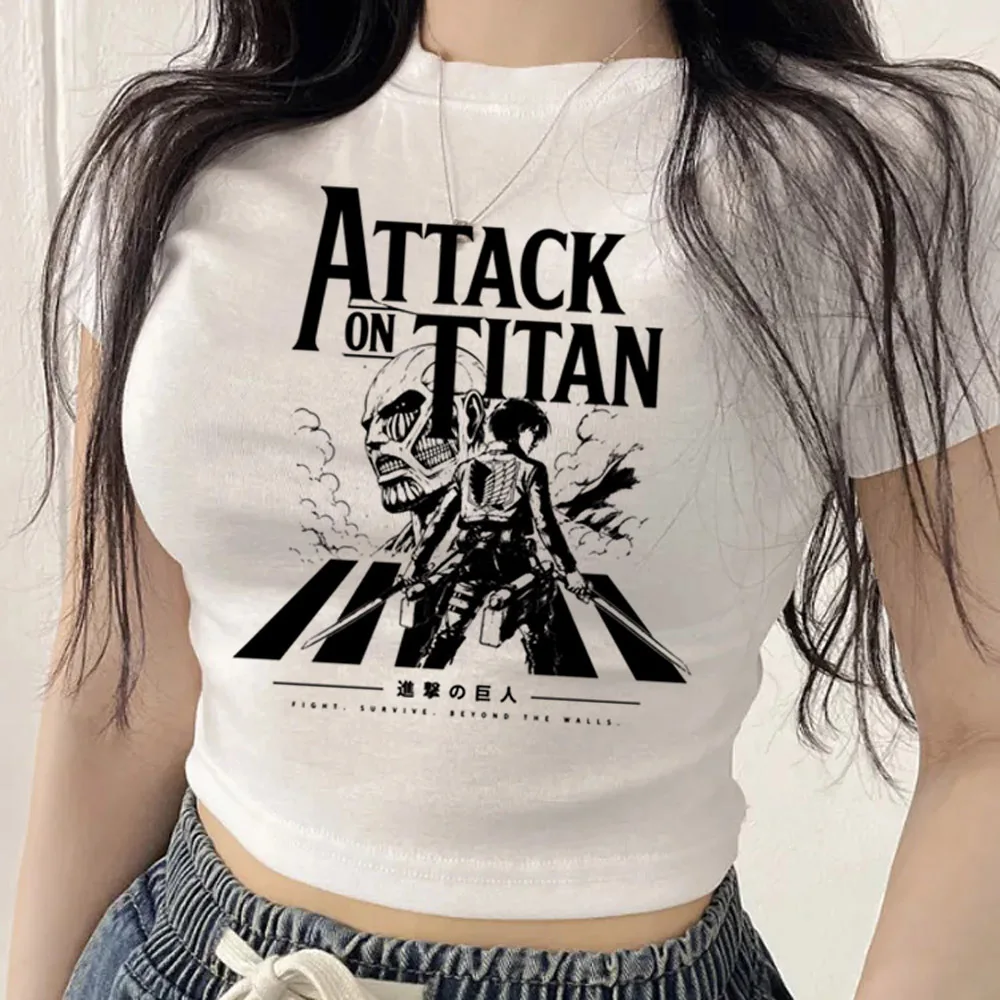 Attack on Titans crop top ladies funny y2k kawaii anime gyaru t shirt korean fashion graphic grunge clearance sales kawaii