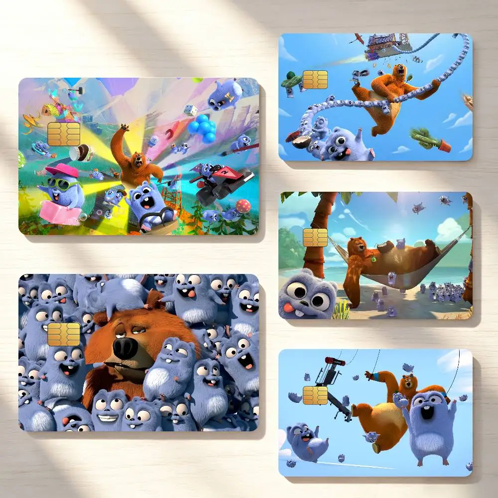 Cartoon G-Grizzy and the L-Lemmings Funny Credit Card Sticker Waterproof Anti-Scratch 4PCS Bank Debit Traffic Cover Decoration