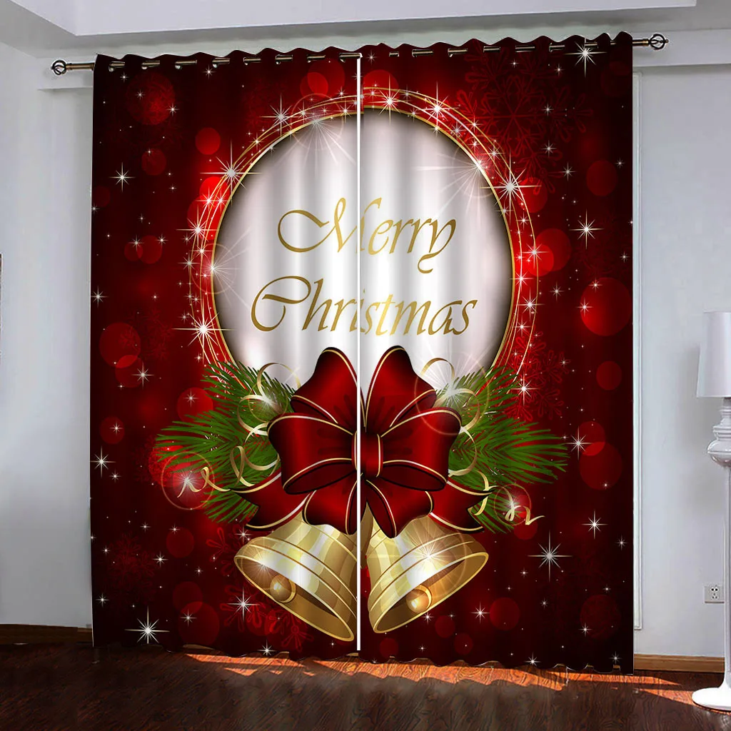 2 piece set of Red Christmas Outfit Santa Curtain - Digital print - Polyester - perfect for living room, kitchen, bedroom