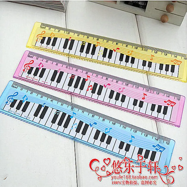 2pcs 15CM Piano Music Pattern Straight Ruler Exquisite Measuring Scale Ruler Kids Learning Stationery for Students