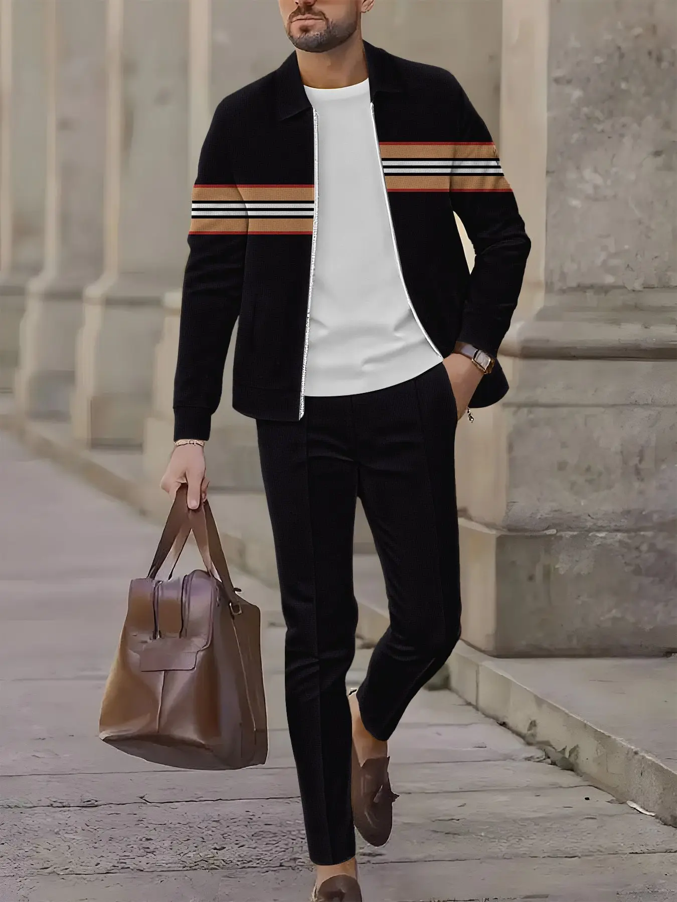 

2-piece set, European and American men's fashionable sports long-sleeved top and long pants set