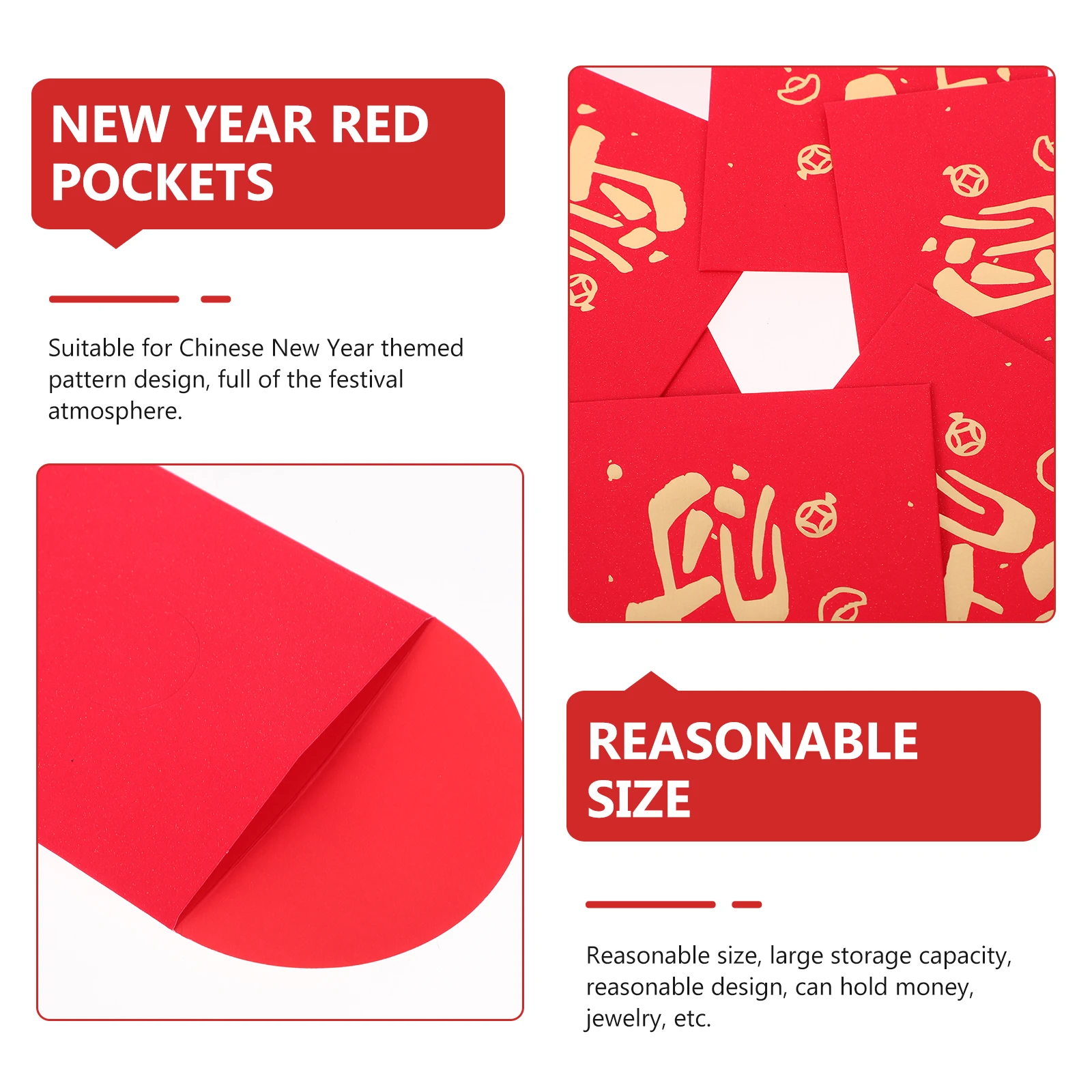 

6Pcs New Year Red Packets Traditional Chinese Red Envelope Set for Holiday Celebrations Wedding Blessings and Cash Presents