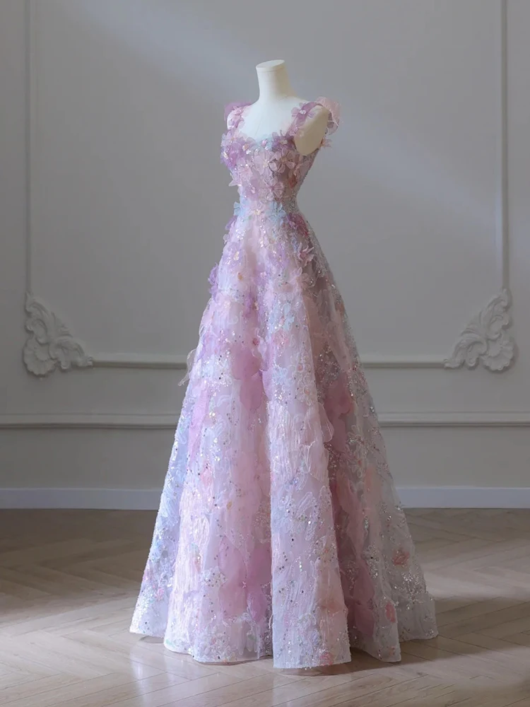 Vestido De quinceañera con tirantes finos, traje Floral De princesa con apliques De encaje, talla grande, hecho a medida, 2023