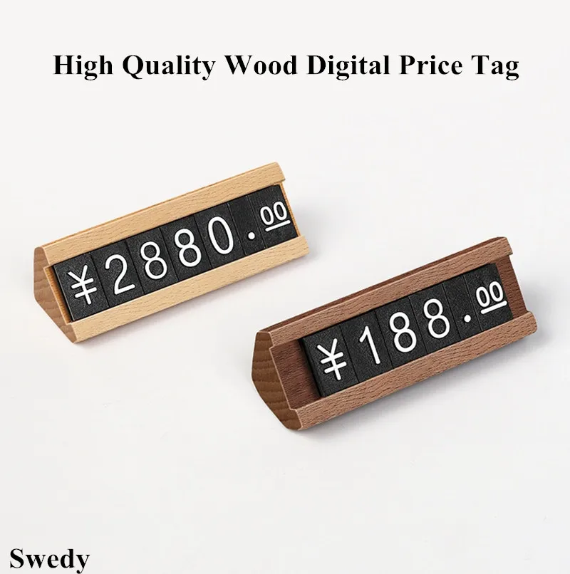 Promotional Jewellery Store Small Wood Base Plastic Price Cube Tag Display Stand Acrylic Numbers Price Label Holder Case