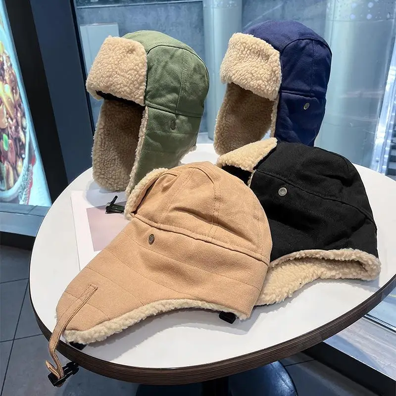 

Winter Men Women Trapper Aviator Trooper Earflap Hat Warm Fur Ski Hat Bomber Cap Russian Outdoor Warm Ear Protectors Hats