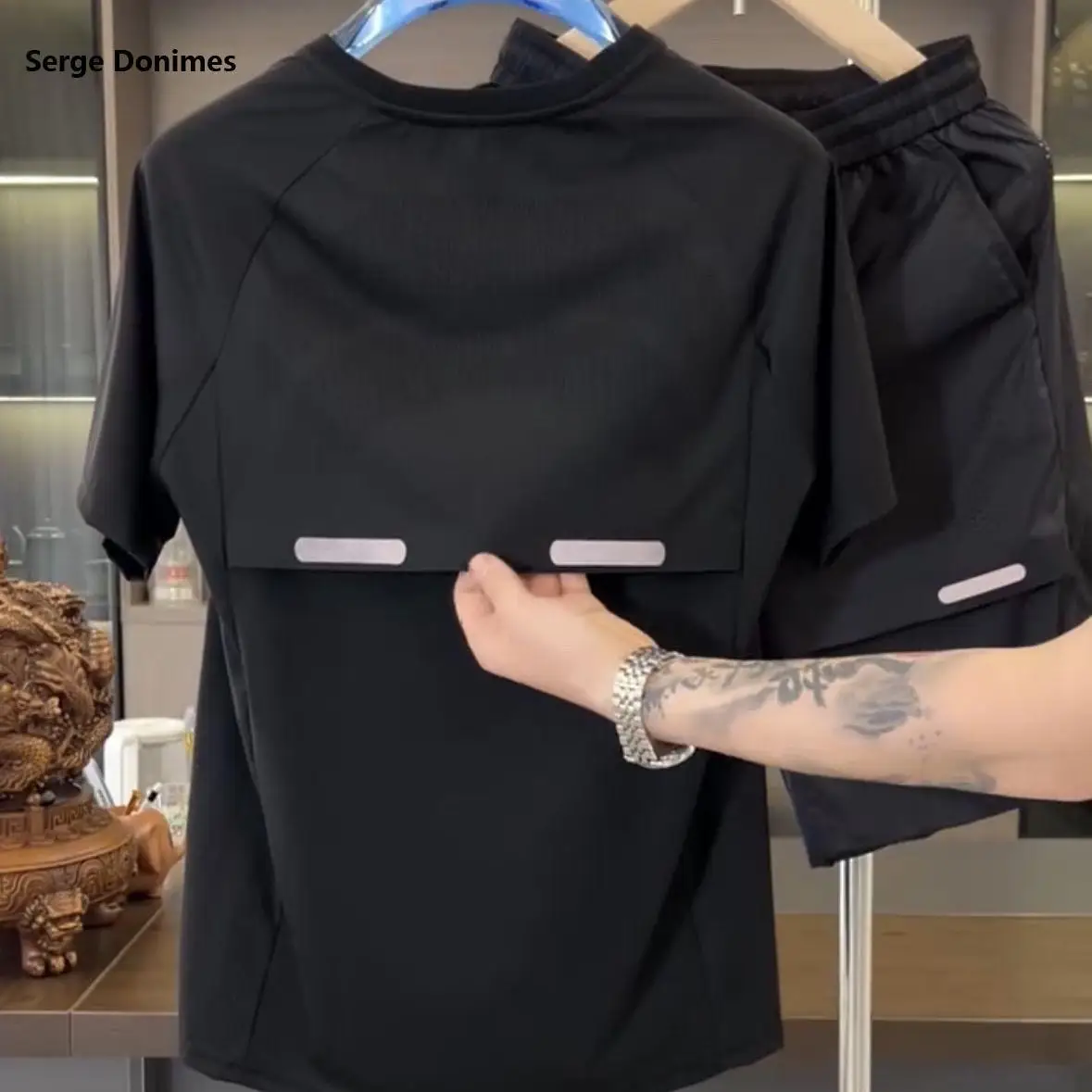 طقم حرير ثلجي مجوف للرجال مكون من قطعتين ، طقم تجفيف سريع ، علامة تجارية من المد والجزر ، جيد التهوية ، لون ثابت ، شبكي ، رقيق ، فضفاض ، كاجوال ، صيفي