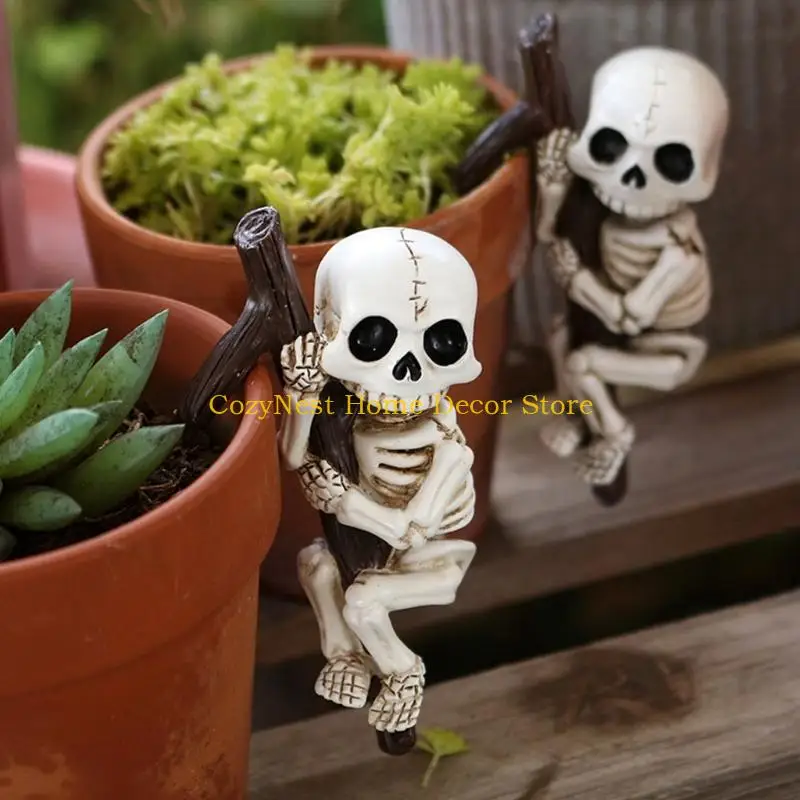 92MF Skeleton Planter Holder For Indoor Plant Halloween Garden Decoration Art 1 Pair
