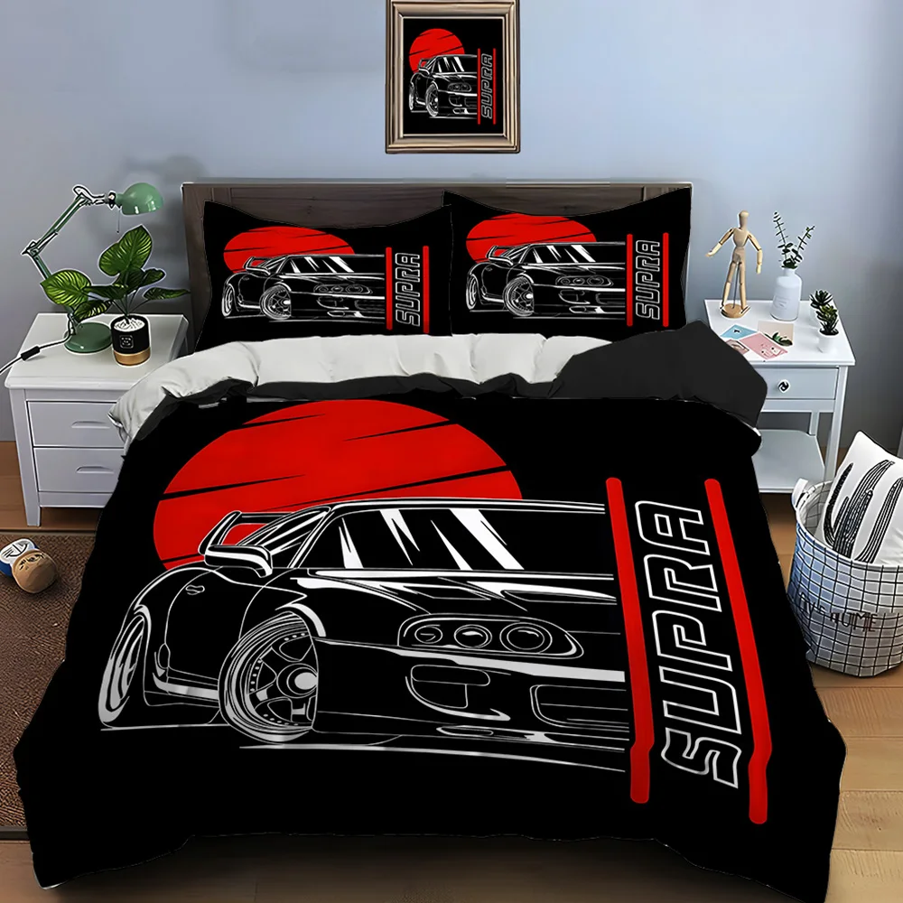 Japanese-style classic sports car Bedding Set for Kids Luxury Gift 3pcs Digital Print Comforter Set Soft Comfortable Breathable