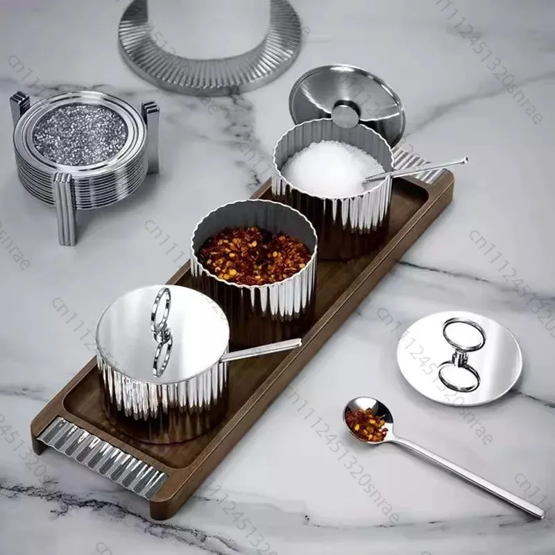 Light Luxury Sugar Jar Box, Exquisite Stainless Steel Storage Box, Seasoning Box, Premium Seasoning Jar.