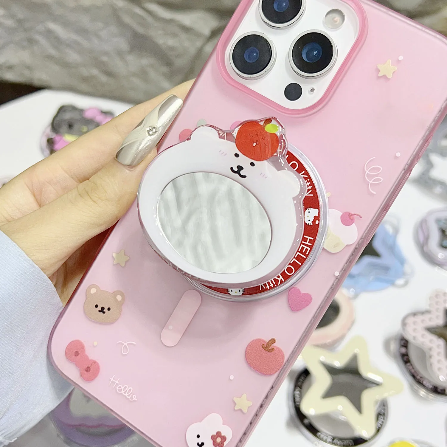 

Various pattern magnetic brackets support magnetic phones for iPhone wireless charging store box desktop bracket grip type