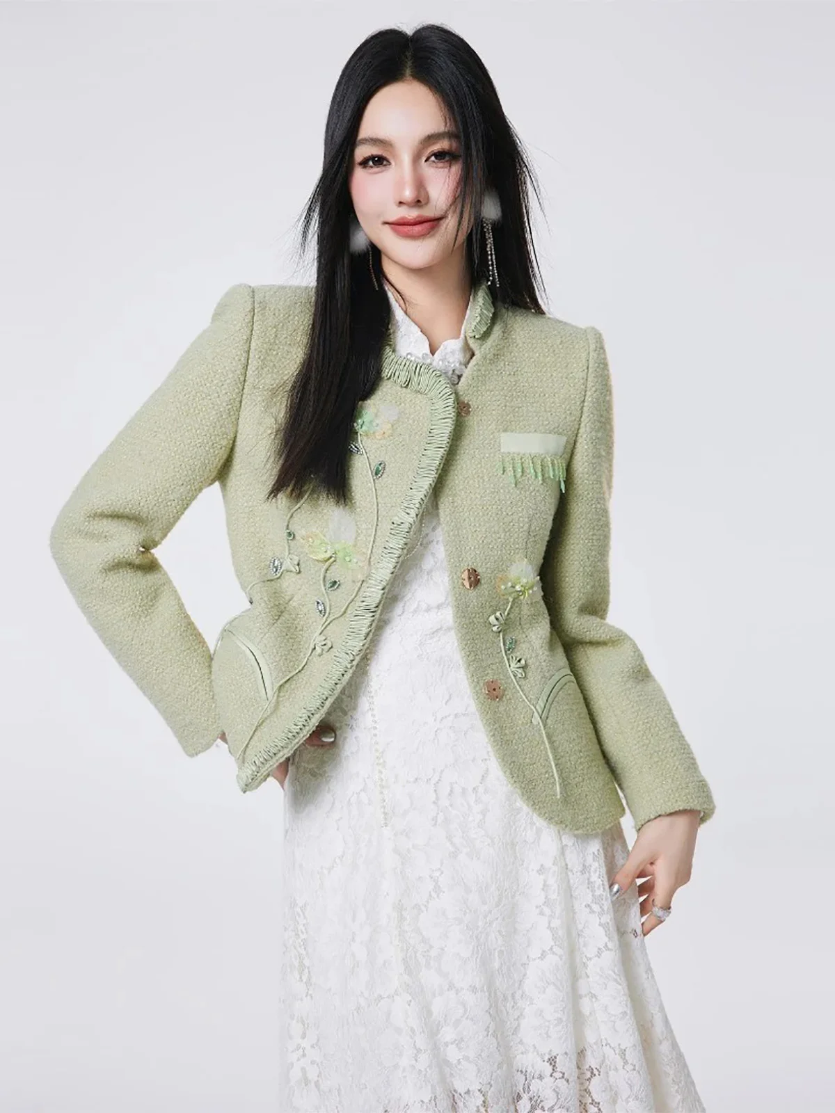 

Женское шерстяное пальто Ele Slim Fit с объемными 3D-цветами от Ю Сяосяо, коллекция «Весенняя сцена», повседневное