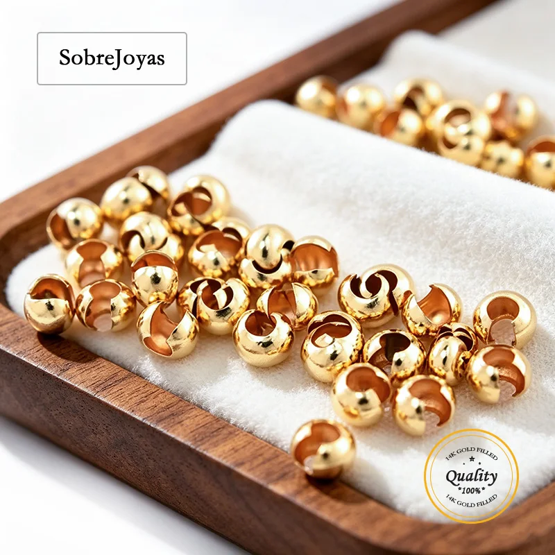 14K Gold Filled Crimp Cover Jewelry Spacer Beads Findings 3mm 4mm 5mm Craft Jewelry Supplies Cord End Finishing